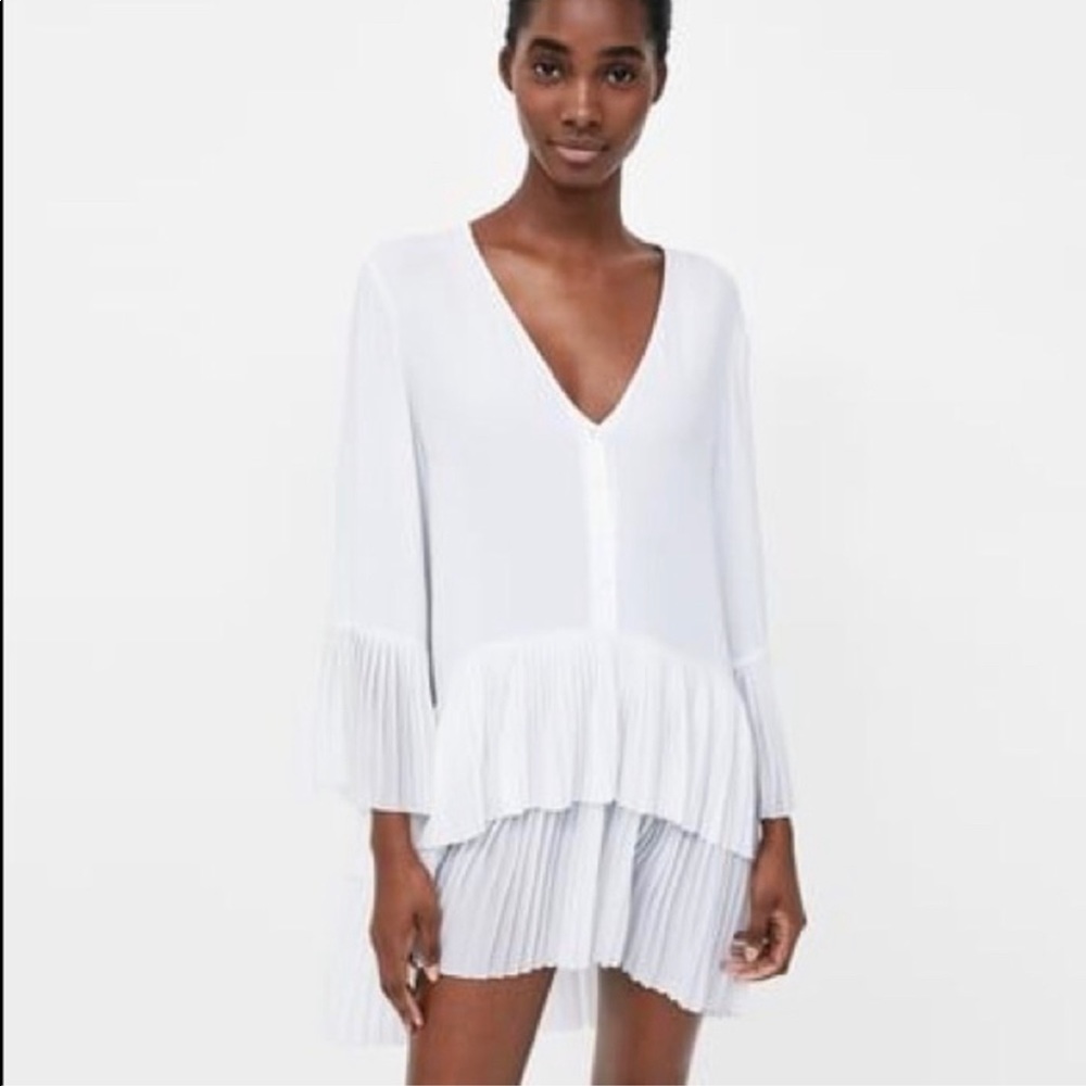 Zara White Ruffled Mini Dress - Picture 2 of 5